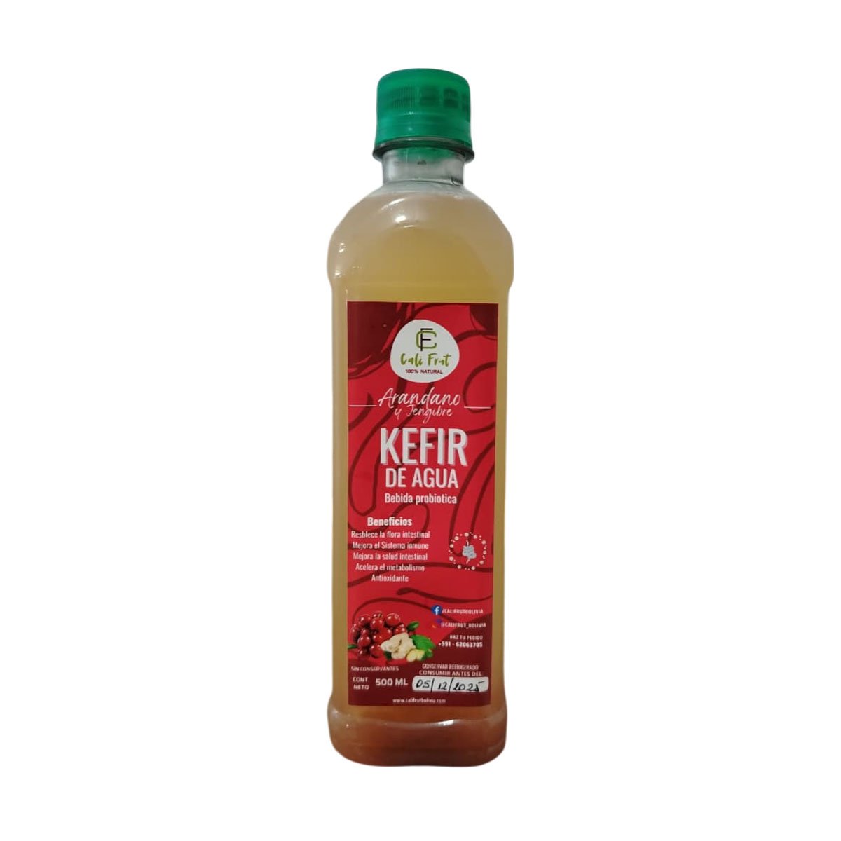Kefir de agua sabor Arandano y Jengibre cont. 500 ml artesanal